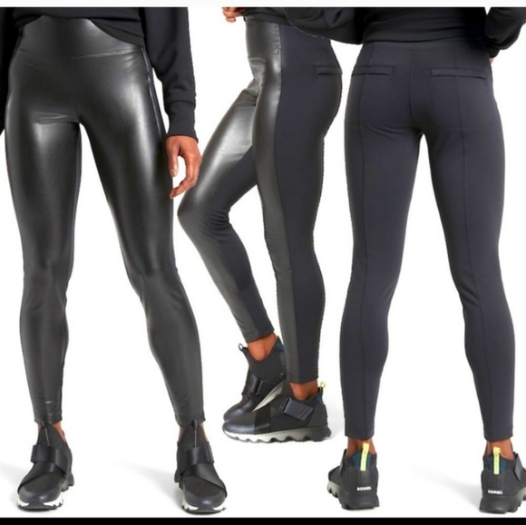 ATHLETA Delancey ShineTight Leggings Faux Leather Front, Zip Pockets Sz Small - Picture 1 of 11